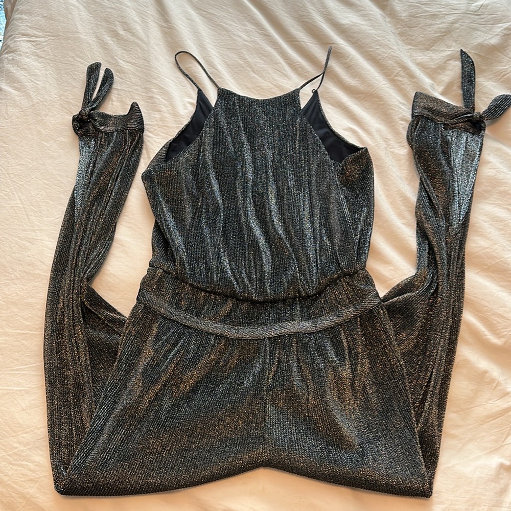 Halston Heritage Silver Shimmer Jumpsuit